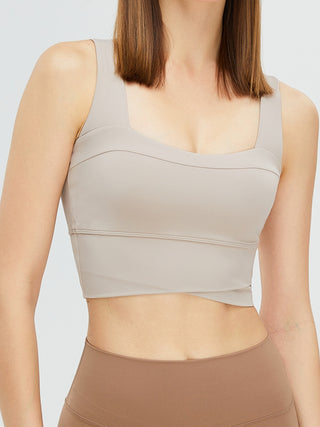 Shop Tan Square Neck Wide Strap Active Bra - High-Quality U.S. Made Women’s Fashion with Free & Fast Shipping