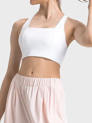 Shop White Millennia Scoop Neck Sports Bra - High-Quality U.S. Made Women’s Fashion with Free & Fast Shipping