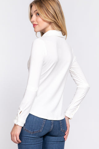 Shop ACTIVE BASIC Long Sleeve Front Pocket DTY Brushed Shirt - High-Quality U.S. Made Women’s Fashion with Free & Fast Shipping