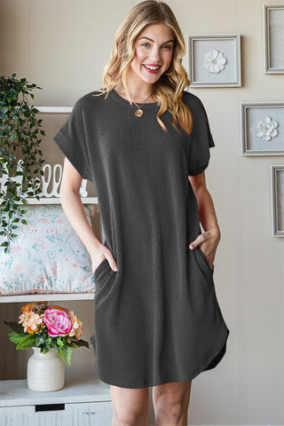 Shop Heimish Full Size Ribbed Round Neck Short Sleeve Tee Dress - High-Quality U.S. Made Women’s Fashion with Free & Fast Shipping