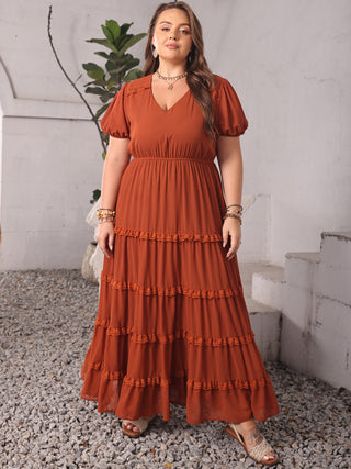 Shop Plus Size Ruched Lace Detail V-Neck Short Sleeve Dress - High-Quality U.S. Made Women’s Fashion with Free Fast Shipping