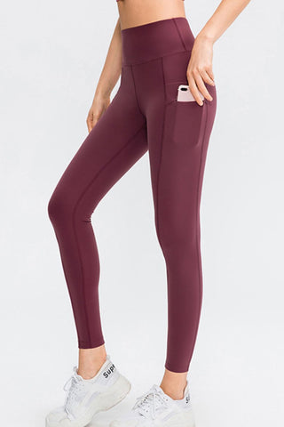 Shop Wide Waistband Slim Fit Long Sports Pants with Pocket - High-Quality U.S. Made Women’s Fashion with Free & Fast Shipping