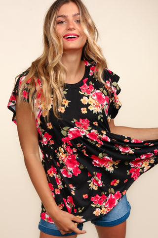 Shop Haptics Floral Ruffle Short Sleeve Babydoll Top - High-Quality U.S. Made Women’s Fashion with Free & Fast Shipping