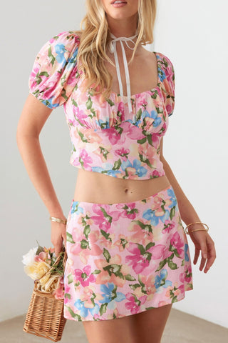 Shop Le Lis Floral Puff Sleeve Crop Top and Mini Skirt Set - High-Quality U.S. Made Women’s Fashion with Free Fast Shipping