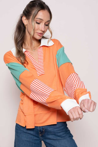 Shop Hailey & Co Color Block Top with Striped Panel - High-Quality U.S. Made Women’s Fashion with Free & Fast Shipping