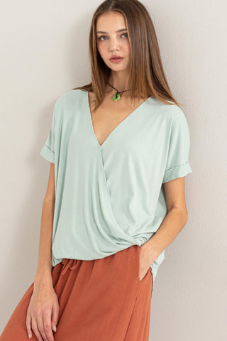 Shop Mint HYFVE Short Sleeve Surplice Top - High-Quality U.S. Made Women’s Fashion with Free & Fast Shipping