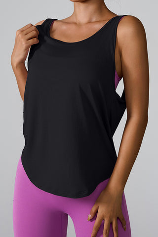 Shop Black Crisscross Round Neck Active Tank - High-Quality U.S. Made Women’s Fashion with Free & Fast Shipping