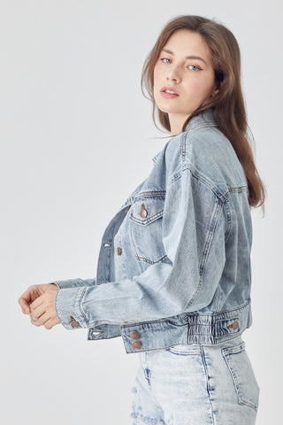 Shop RISEN Full Size Button Down Cropped Denim Jacket - High-Quality U.S. Made Women’s Fashion with Free & Fast Shipping