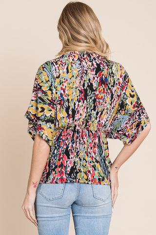 Shop BOMBOM Printed Surplice Peplum Blouse - High-Quality U.S. Made Women’s Fashion with Free & Fast Shipping