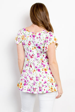 Shop Be Stage Floral Short Sleeve Ruffled Top - High-Quality U.S. Made Women’s Fashion with Free & Fast Shipping