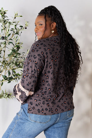 Shop Jade By Jane Full Size Leopard Lace Detail Blouse - High-Quality U.S. Made Women’s Fashion with Free & Fast Shipping