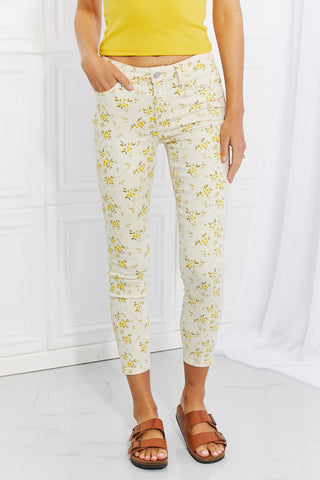 Shop White Judy Blue Full Size Golden Meadow Floral Skinny Jeans - High-Quality U.S. Made Women’s Fashion with Free & Fast Shipping