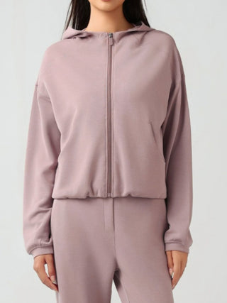 Shop Dusty Pink Millennia Zip Up Dropped Shouder Active Hooded - High-Quality U.S. Made Women’s Fashion with Free & Fast Shipping