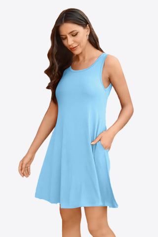 Shop Full Size Round Neck Sleeveless Dress with Pockets - High-Quality U.S. Made Women’s Fashion with Free Fast Shipping