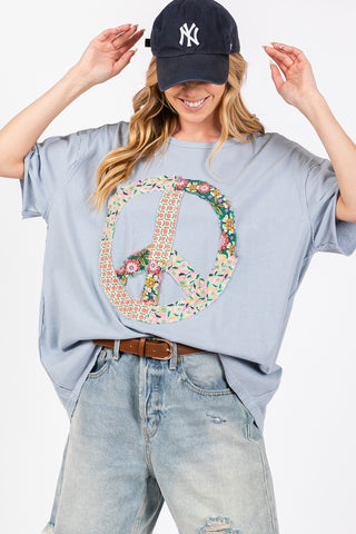 Shop SAGE + FIG Peace Sign Round Neck Half Sleeve T-Shirt - High-Quality U.S. Made Women’s Fashion with Free & Fast Shipping