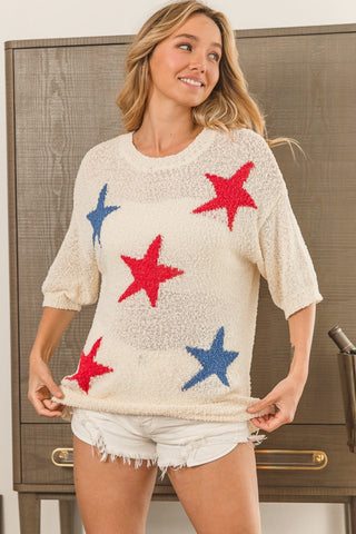 Shop BiBi Popcorn Texture Star Pattern Lightweight Sweater - High-Quality U.S. Made Women’s Fashion with Free & Fast Shipping