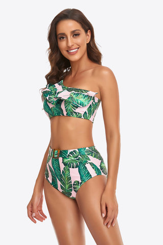 Shop Ruffled One-Shoulder Buckled Bikini Set - High-Quality U.S. Made Women’s Fashion with Free Fast Shipping