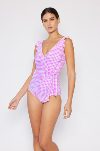 Shop Marina West Swim Full Size Float On Ruffle Faux Wrap One-Piece in Carnation Pink - High-Quality U.S. Made Women’s Fashion with Free Fast Shipping