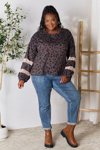 Shop Jade By Jane Full Size Leopard Lace Detail Blouse - High-Quality U.S. Made Women’s Fashion with Free & Fast Shipping