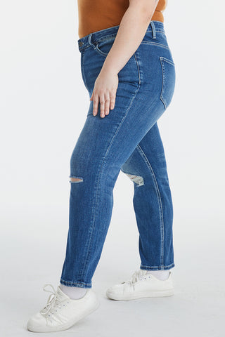 Shop BAYEAS Full Size High Waist Distressed Washed Cropped Mom Jeans - High-Quality U.S. Made Women’s Fashion with Free & Fast Shipping