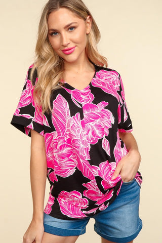 Shop Haptics Floral Drop Shoulder T-Shirt - High-Quality U.S. Made Women’s Fashion with Free & Fast Shipping