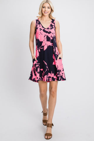 Shop Heimish Full Size Floral V-Neck Tank Dress with Pockets - High-Quality U.S. Made Women’s Fashion with Free & Fast Shipping