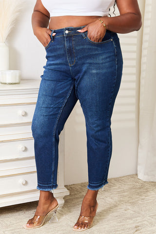 Shop Judy Blue Full Size High Waist Released Hem Slit Jeans - High-Quality U.S. Made Women’s Fashion with Free & Fast Shipping