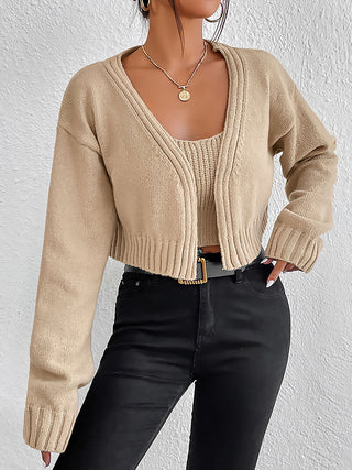 Shop Plain Sweater Cami and Cardigan Set - High-Quality U.S. Made Women’s Fashion with Free Fast Shipping