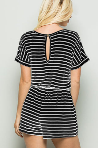 Shop Heimish Full Size Striped Round Neck Short Sleeve Romper - High-Quality U.S. Made Women’s Fashion with Free & Fast Shipping