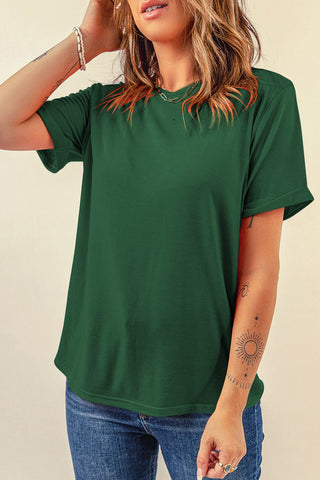 Shop Dark Green Round Neck Short Sleeve T-Shirt - High-Quality U.S. Made Women’s Fashion with Free & Fast Shipping