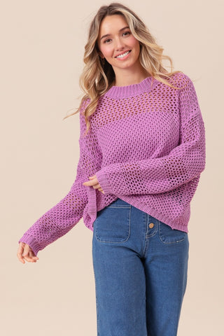 Shop BiBi Openwork Long Sleeve Knit Top - High-Quality U.S. Made Women’s Fashion with Free & Fast Shipping