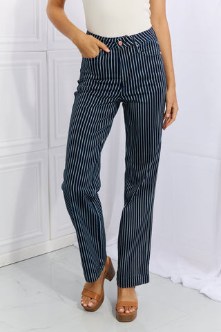 Shop Judy Blue Cassidy Full Size High Waisted Tummy Control Striped Straight Jeans - High-Quality U.S. Made Women’s Fashion with Free & Fast Shipping