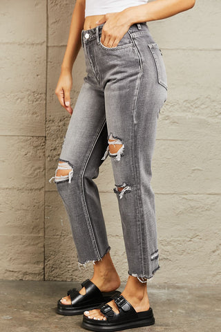 Shop BAYEAS Mid Rise Distressed Cropped Dad Jeans - High-Quality U.S. Made Women’s Fashion with Free & Fast Shipping