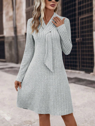 Shop Gray Ribbed Long Sleeve Sweater Dress - High-Quality U.S. Made Women’s Fashion with Free & Fast Shipping