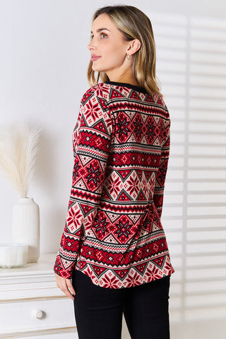 Shop Heimish Full Size Snowflake Print Long Sleeve Top - High-Quality U.S. Made Women’s Fashion with Free & Fast Shipping