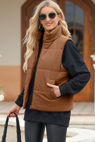 Shop Pocketed Zip Up Turtleneck Vest Coat - High-Quality U.S. Made Women’s Fashion with Free Fast Shipping