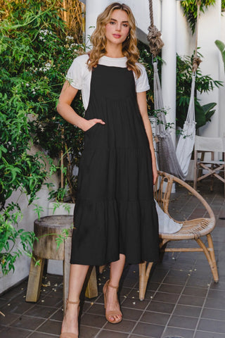 Shop Black ODDI Full Size Sleeveless Tiered Midi Dress - High-Quality U.S. Made Women’s Fashion with Free & Fast Shipping