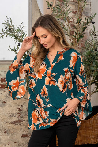 Shop Sew In Love Full Size Wrinkle Free Floral Flounce Sleeve Top - High-Quality U.S. Made Women’s Fashion with Free & Fast Shipping