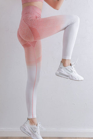 Shop White Pink Gradient High Waist Sports Leggings - High-Quality U.S. Made Women’s Fashion with Free & Fast Shipping