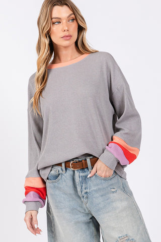 Shop SAGE + FIG Color Block Waffle Knit T-Shirt - High-Quality U.S. Made Women’s Fashion with Free & Fast Shipping