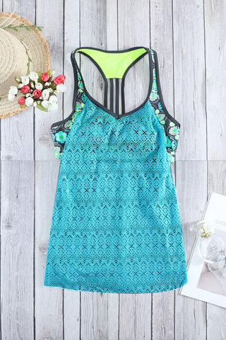 Shop Floral Spliced Lace Tankini Top - High-Quality U.S. Made Women’s Fashion with Free Fast Shipping