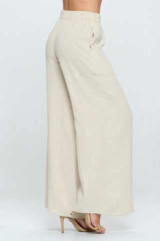 Shop RENEE C Linen Wide Leg Pants with Pockets - High-Quality U.S. Made Women’s Fashion with Free & Fast Shipping