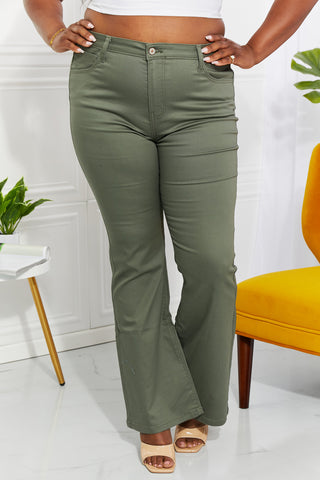 Shop Zenana Clementine Full Size High-Rise Bootcut Jeans in Olive - High-Quality U.S. Made Women’s Fashion with Free & Fast Shipping