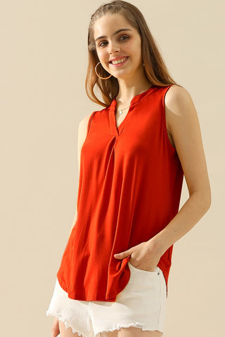 Shop RED Ninexis Full Size Notched Sleeveless Top - High-Quality U.S. Made Women’s Fashion with Free & Fast Shipping