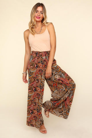 Shop Haptics Smocked Waist Paisley Print Pants - High-Quality U.S. Made Women’s Fashion with Free & Fast Shipping