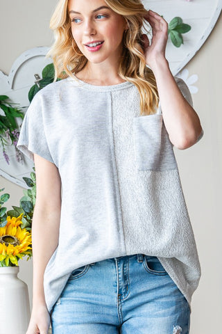 Shop HGREY Heimish Full Size Pocketed Round Neck Short Sleeve T-Shirt - High-Quality U.S. Made Women’s Fashion with Free & Fast Shipping