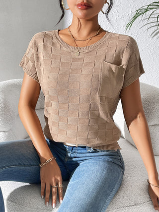 Shop Round Neck Short Sleeve Knit Top - High-Quality U.S. Made Women’s Fashion with Free & Fast Shipping