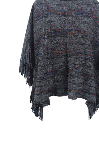 Shop Round Neck Fringe Detail Sleeve Poncho - High-Quality U.S. Made Women’s Fashion with Free & Fast Shipping