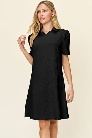 Shop Black Double Take Full Size Texture Collared Neck Short Sleeve Dress - High-Quality U.S. Made Women’s Fashion with Free & Fast Shipping