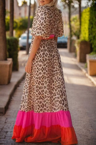 Shop Full Size Leopard V-Neck Half Sleeve Maxi Dress - High-Quality U.S. Made Women’s Fashion with Free & Fast Shipping